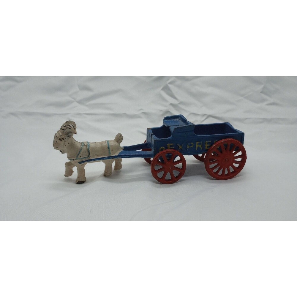 Vintage Reproduction Of Hubley Cast Iron Toy Goat Horse Wagon Express Wheel Cart